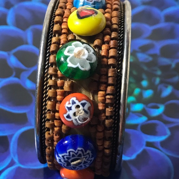 Millifore Murano Venetian glass vintage silver-tone bead cuff, cool, unique - Picture 4 of 7